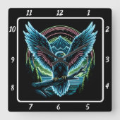 Neon Eagle Skyline Vierkante Klok (Voorkant)