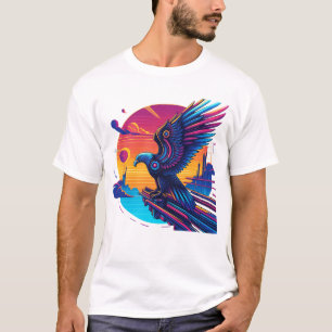 Neon Eagle Synthwave Retro Zonsondergang Cyber Art T-shirt