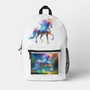Neon Eenhoorn Kunst – Glanzende Fantasie Paard Reg Bedrukte Rugzak