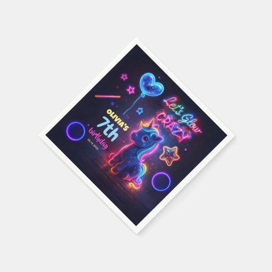 Neon Eenhoorn Verjaardagsfeest Laten we Glow Crazy Servet (Hoek)