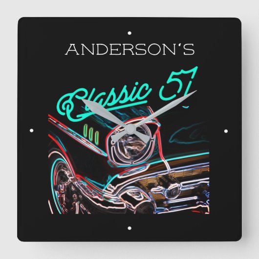 Neon Effect Chevy Classic 1957 auto, aangepaste na Vierkante Klok (Voorkant)