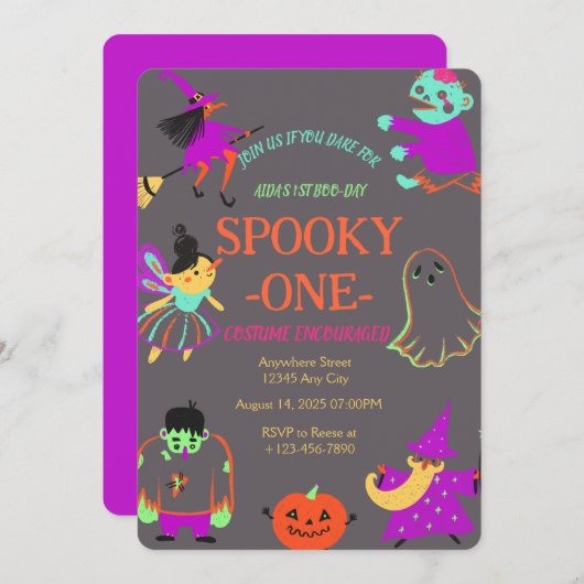 Neon Éffrayant One First Birthday Invitation (Devant / Derrière)