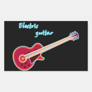 Neon Elektrische Gitaar Retro 80s Rockmuziek Rechthoekige Sticker