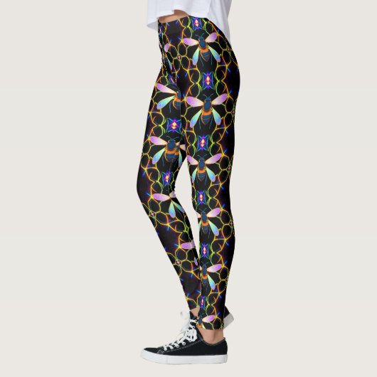 Neon elektrische honingraatbij leggings (Links)