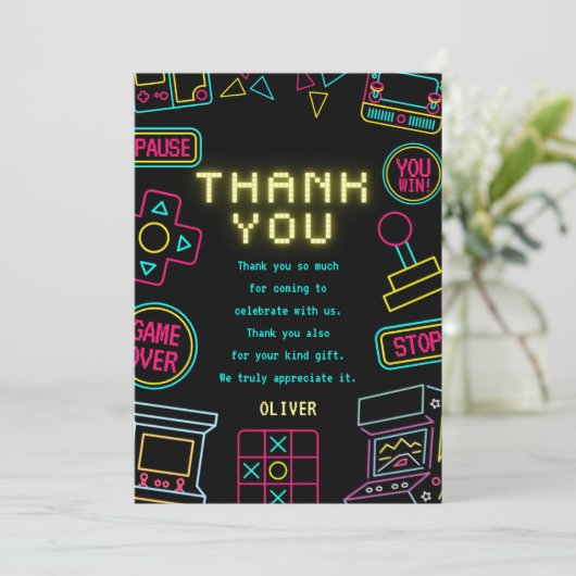 Neon Elk jaar video games arcade verjaardag Bedankkaart (Staand voorkant)