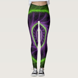 Neon Energiespiraal – Groene en Paarse Fractale We Leggings