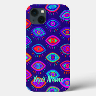 Neon Evil Eye Indie gothic occult esthetisch roz iPhone 13 Hoesje
