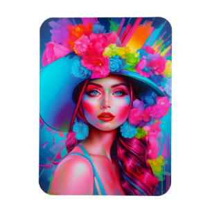 Neon Fantasy Floral Portret Magneet