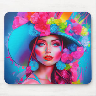 Neon Fantasy Floral Portret Muismat