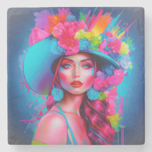 Neon Fantasy Floral Portret Stenen Onderzetter