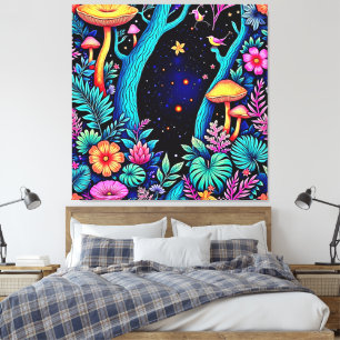 Neon Fantasy Forest Night Glow Design Canvas Afdruk