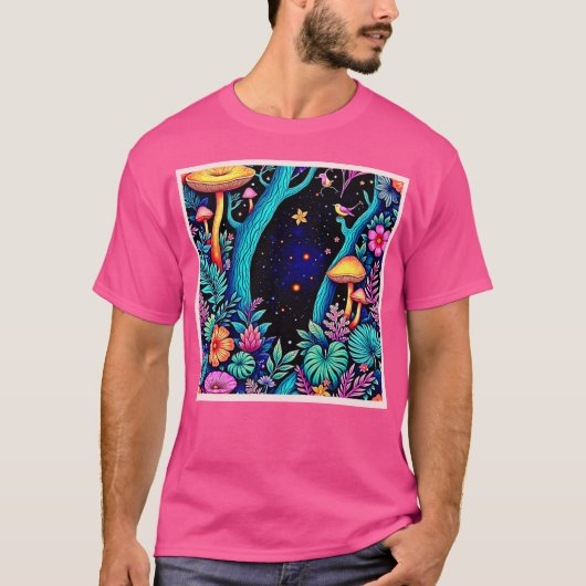 Neon Fantasy Forest Night Glow Design T-shirt (Voorkant)