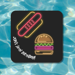 Neon Fast Food Monogram naam Vibrant Vierkante Kartonnen Onderzetter