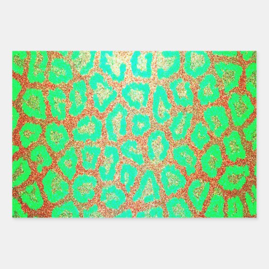 Neon Faux Glitter Leopard Print Inpakpapier Vel (Voorkant 3)
