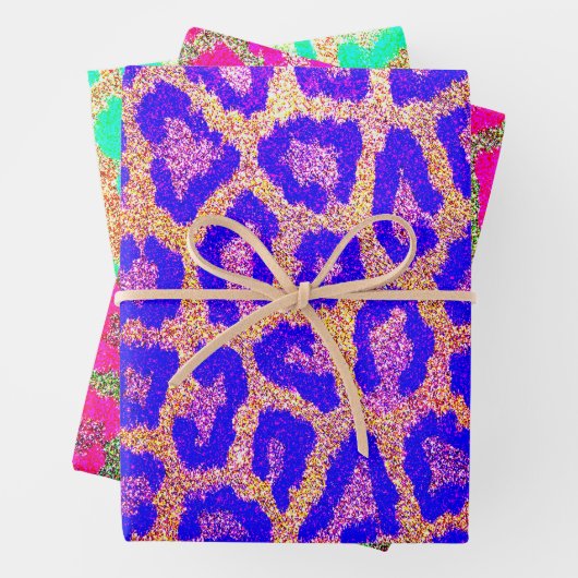 Neon Faux Glitter Leopard Print Inpakpapier Vel (In situ)
