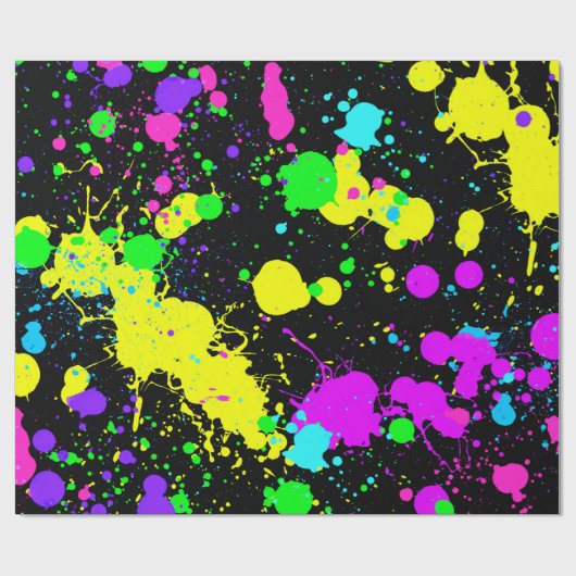 Neon, Faux Glow in the Dark, Verf Splatter Cadeaupapier (Vlak)