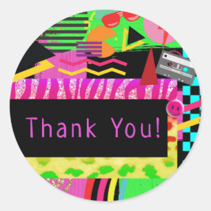 Neon Feest Helder Kleurrijke Funky 80's Feestje Ronde Sticker