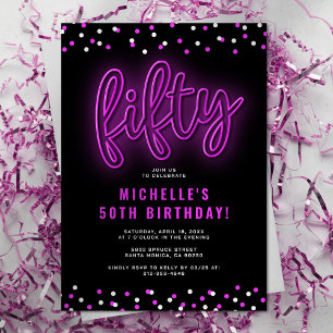 Neon Fifty Verjaardagsuitnodiging Kaart