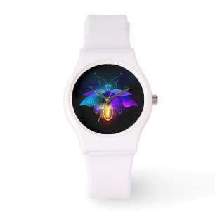 Neon Firefly op zwart Horloge