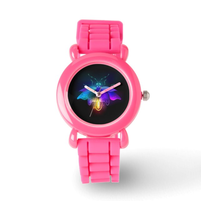 Neon Firefly op zwart Horloge (Voorkant)