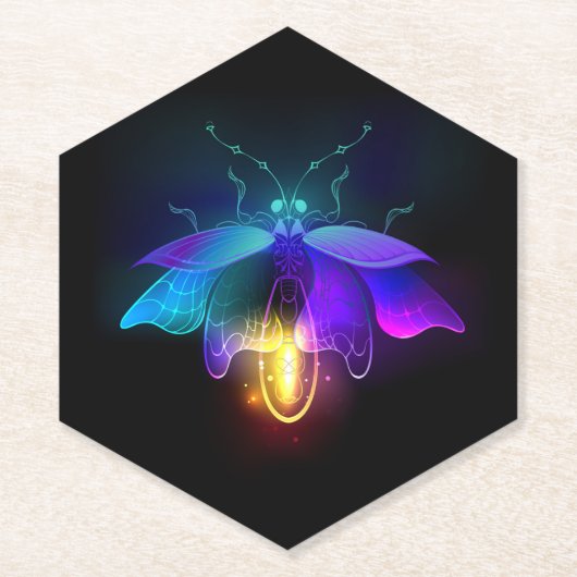 Neon Firefly op zwart Kartonnen Onderzetters (Voorkant)