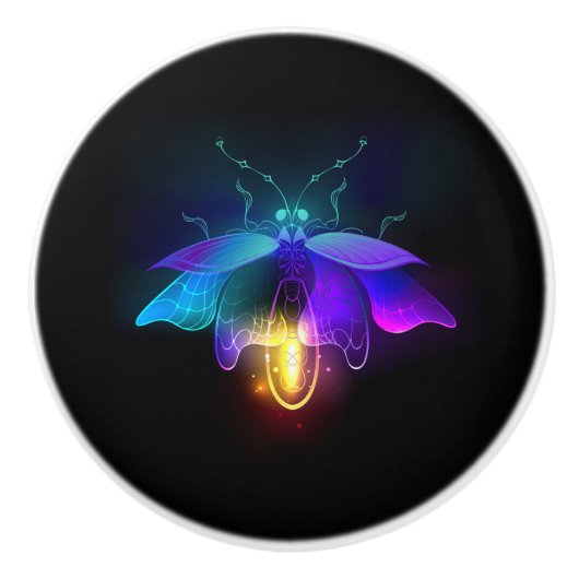 Neon Firefly op zwart Keramische Knop (Voorkant)
