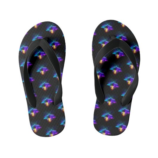 Neon Firefly op zwart Kinder Teenslippers (Voetbed)
