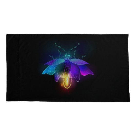 Neon Firefly op zwart Kussensloop (Achterkant-Links)