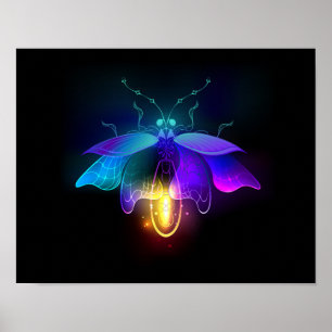 Neon Firefly op zwart Poster