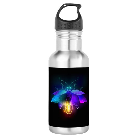 Neon Firefly op zwart Waterfles (Voorkant)