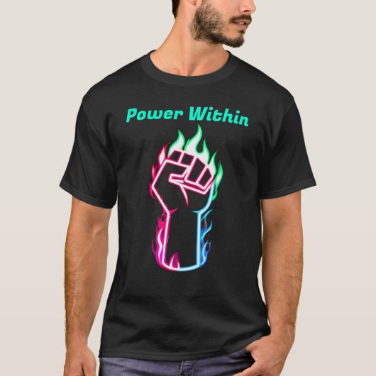 Neon Flaming Fist – Power & Strength Art T-shirt (Voorkant)