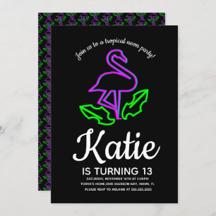 Neon Flamingo Glow Party Tropical Teen Kaart