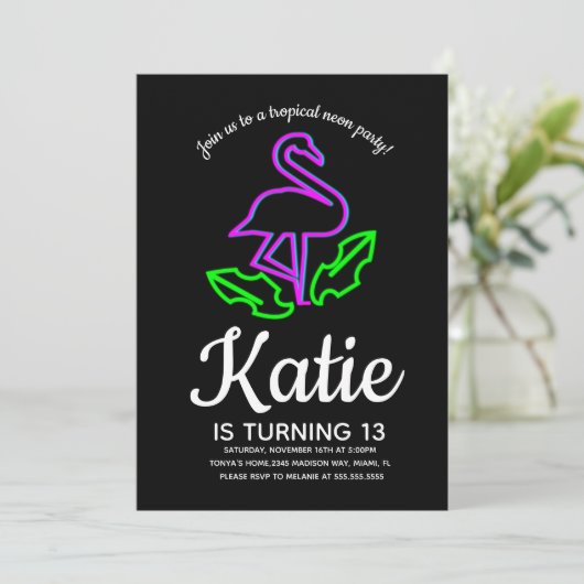 Neon Flamingo Glowfeest Tropische Tiener Kaart (Staand voorkant)