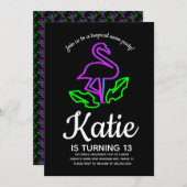 Neon Flamingo Glowfeest Tropische Tiener Kaart (Voorkant / Achterkant)