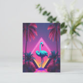 Neon Flamingo Palm Trees vaporwave esthetisch Briefkaart (Staand voorkant)