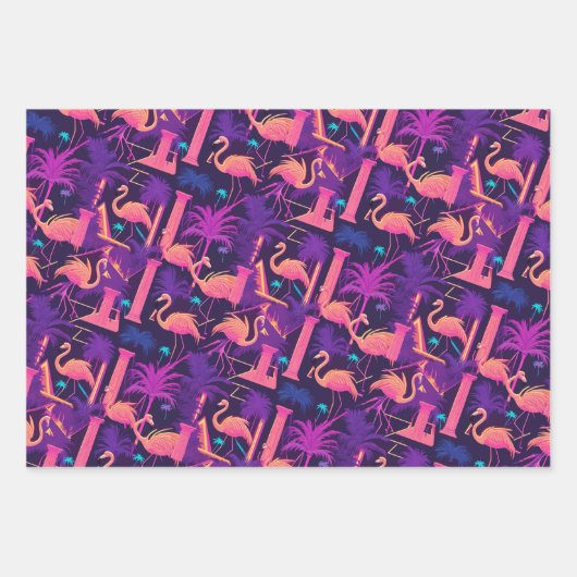 Neon Flamingo Palm Trees vaporwave esthetisch Inpakpapier Vel (Voorkant 2)