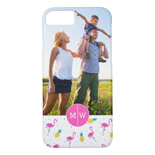 Neon Flamingos | Foto en monogram toevoegen Case-Mate iPhone Case (Achterkant)