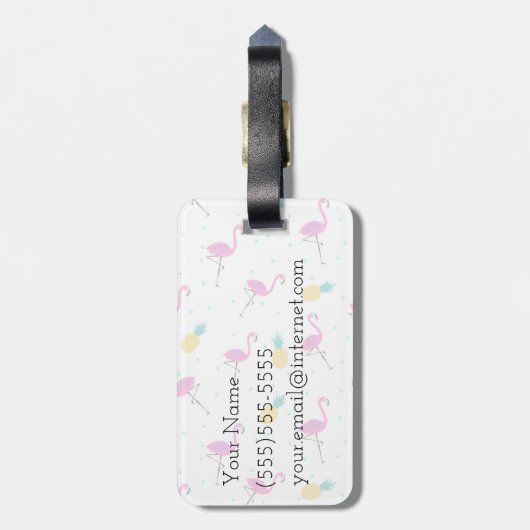 Neon Flamingos | Monogram Bagagelabel (Achterkant verticaal)