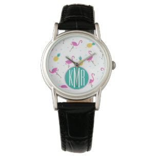 Neon Flamingos   Monogram Horloge