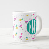 Neon Flamingos | Monogram Jumbo Mok (Voorkant rechts)