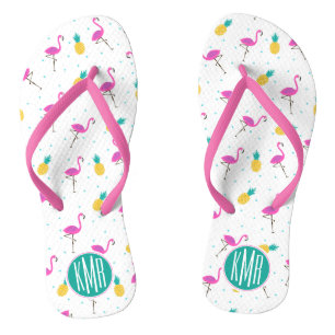 Neon Flamingos   Monogram Teenslippers