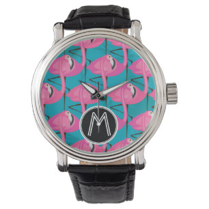 Neon Flamingos Two   Voeg je Initiaal toe Horloge