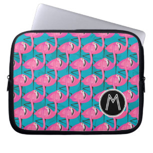 Neon Flamingos Voeg je Initiaal toe Laptop Sleeve