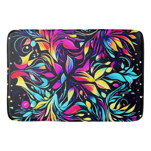 Neon Floral Burst Art Badmat (Voorkant)