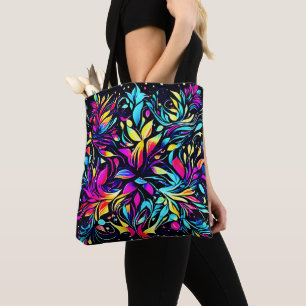 Neon Floral Burst Art Draagtas