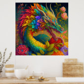 Neon Floral Dragon Poster (Keuken)
