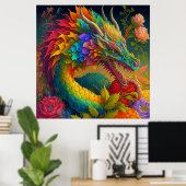 Neon Floral Dragon Poster (Thuiskantoor)