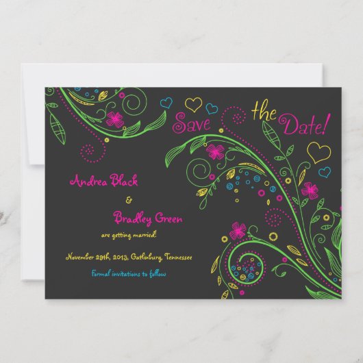Neon Floral Mariage Photo Enregistrer la carte Dat (Dos)