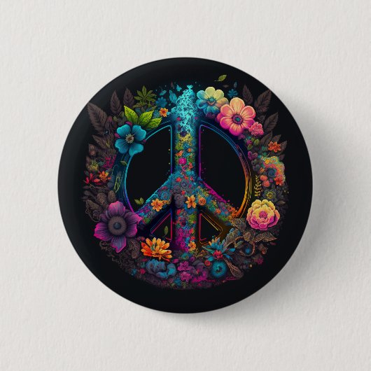 Neon Floral Peace Sign Ronde Button 5,7 Cm (Voorkant)