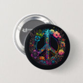 Neon Floral Peace Sign Ronde Button 5,7 Cm (Voorkant /achterkant)